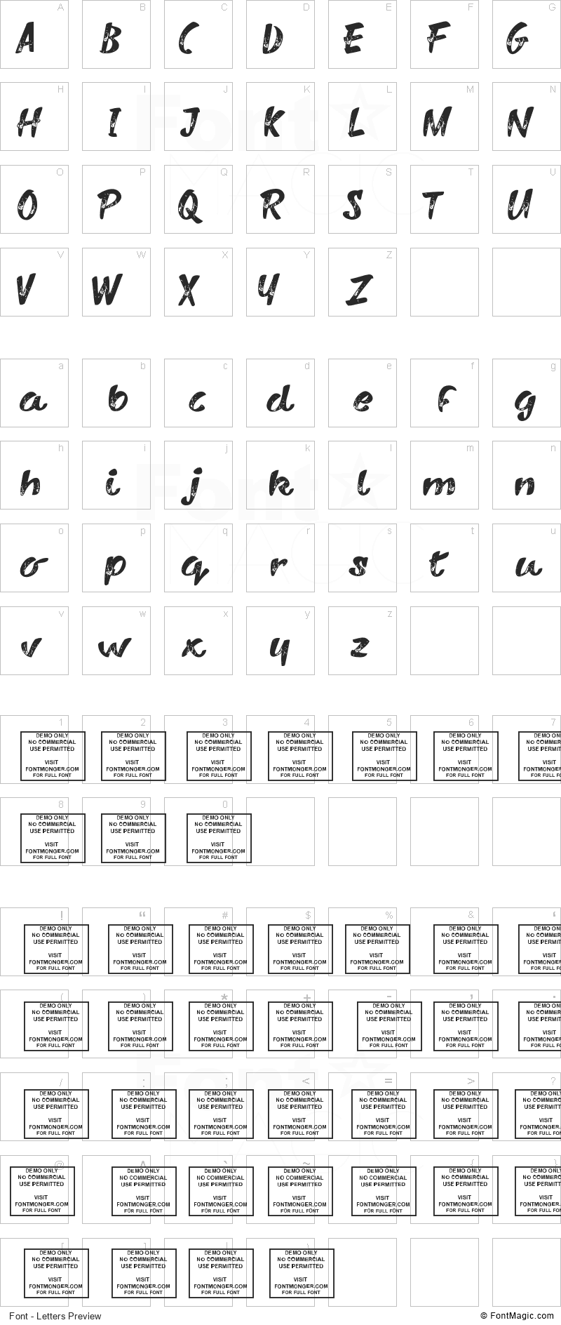 Vary Sharky Font - All Latters Preview Chart